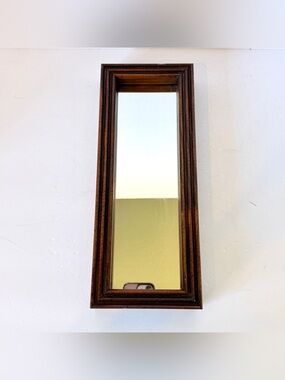 Vintage Dark Brown Wood Framed Wall Mirror Rectangular Accent Mirror 13.25 x 5.2